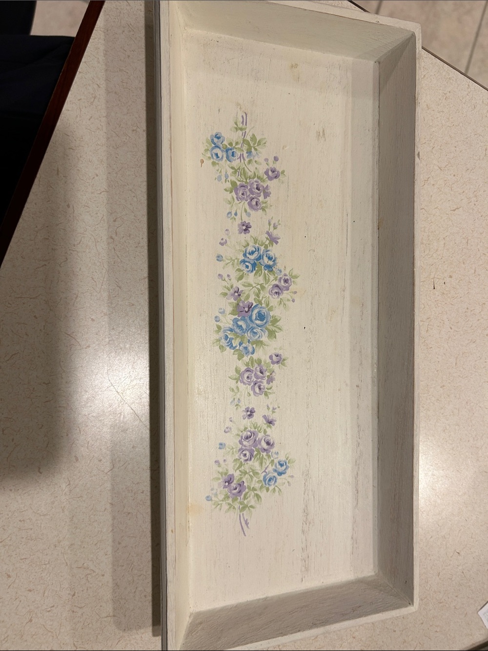 Simply Shabby Chic Cream Wooden Floral Tray with Blue & Purple Roses